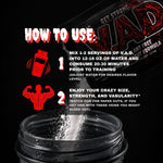 Instructional graphic for V.A.D. on how to take and mix the product